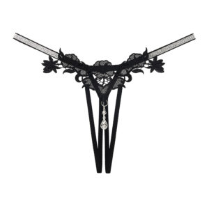 Black Sparkling Rhinestone Crotchless Lingerie Thong