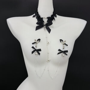 Lace Choker with Bow Nipple Clamp Body Chain