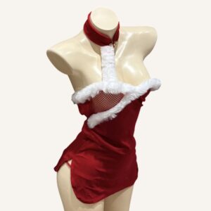 Red Christmas Cut-Out Lingerie & Garter Stockings – Bold & Sexy Festive Look