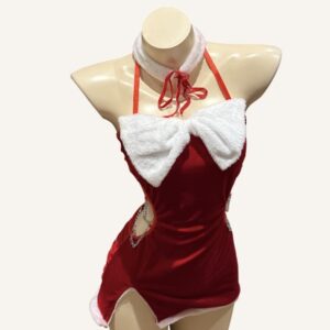 Festive Halter Strapless Mini Dress & Stockings – Sexy Christmas Look