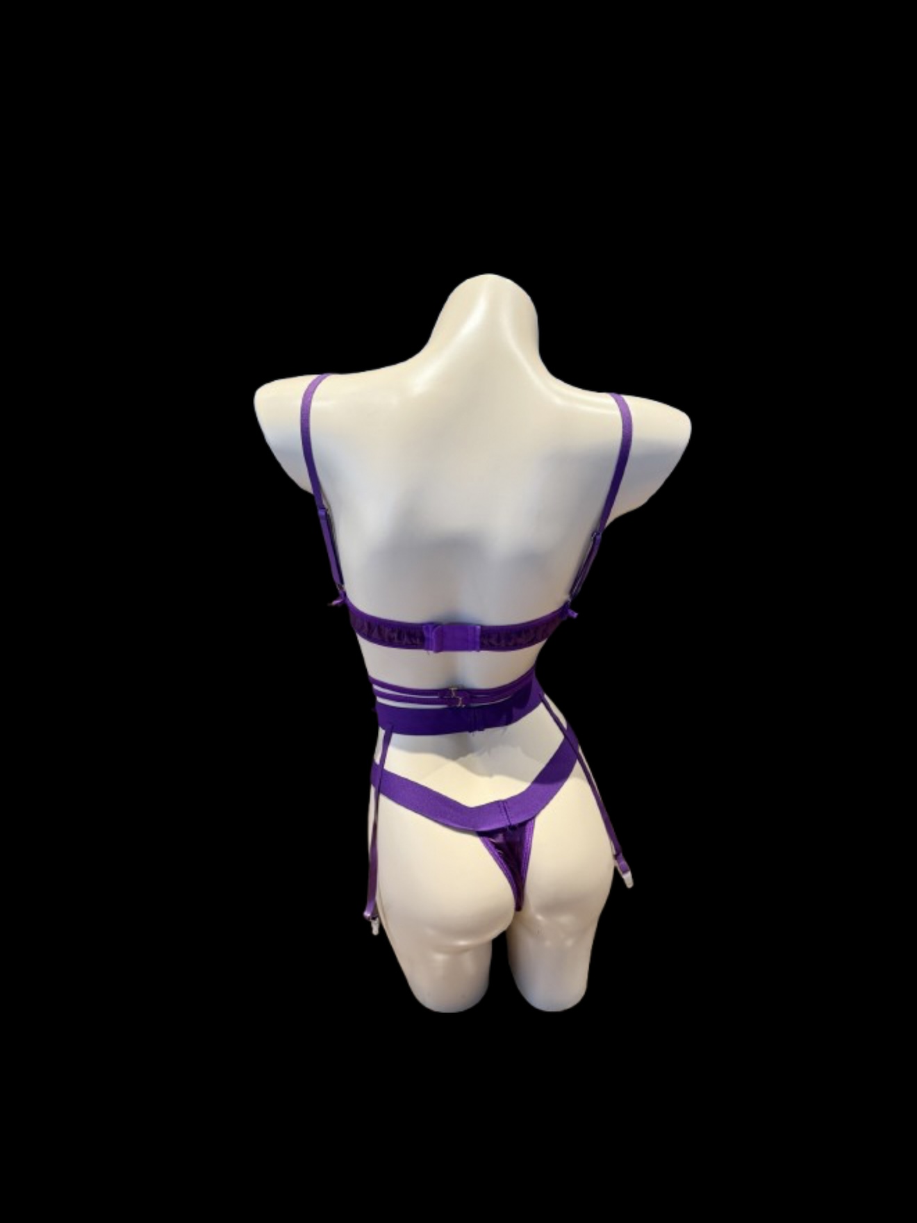 Purple Lace Bodysuit & Stockings Set – Sheer Floral Lingerie One-Piece with Matching Purple Stockings - Image 3