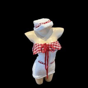 White Christmas Dress & Matching White-Trim Stockings – Sexy & Festive Look