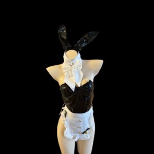 Black Bunny Leather Lingerie Set – Bodysuit & Matching Stockings