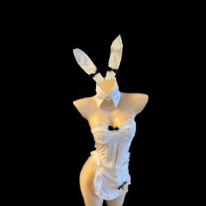 White Bunny Leather Lingerie Set – Bodysuit & Matching Stockings