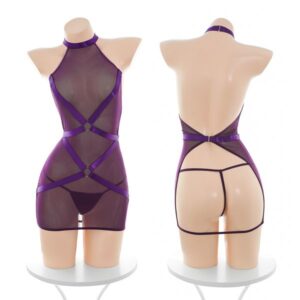Purple Strappy Sheer Bodysuit – Sexy Flirty Lingerie Look