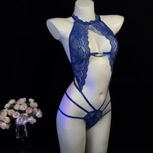 Blue Lace Cut-Out Bodysuit